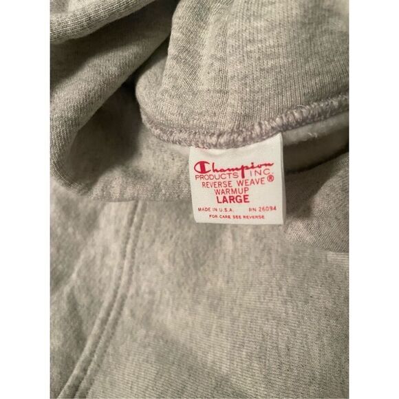 Vintage Champion Reverse Weave Warm Up Gray Heavy Duty Hoodie Sweatshirt Sz L US - Picture 4 of 13